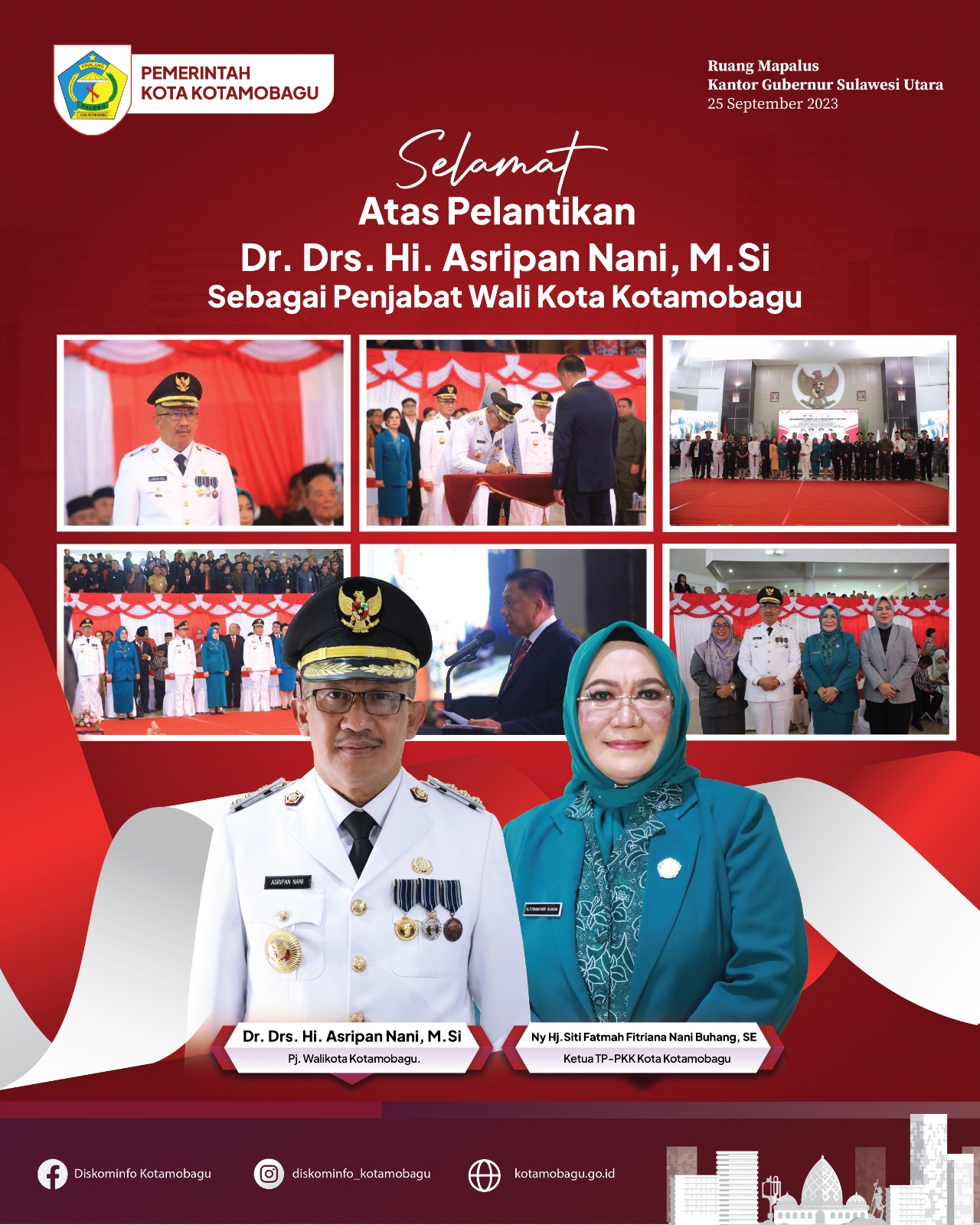 Dr. Drs. Asripan Nani, M.Si, Resmi Dilantik Gubernur Sulut Sebagai Penjabat Wali Kota Kotamobagu, Senin 25 September 2023. Foto : Protokol Dinas Kominfo Kotamobagu.