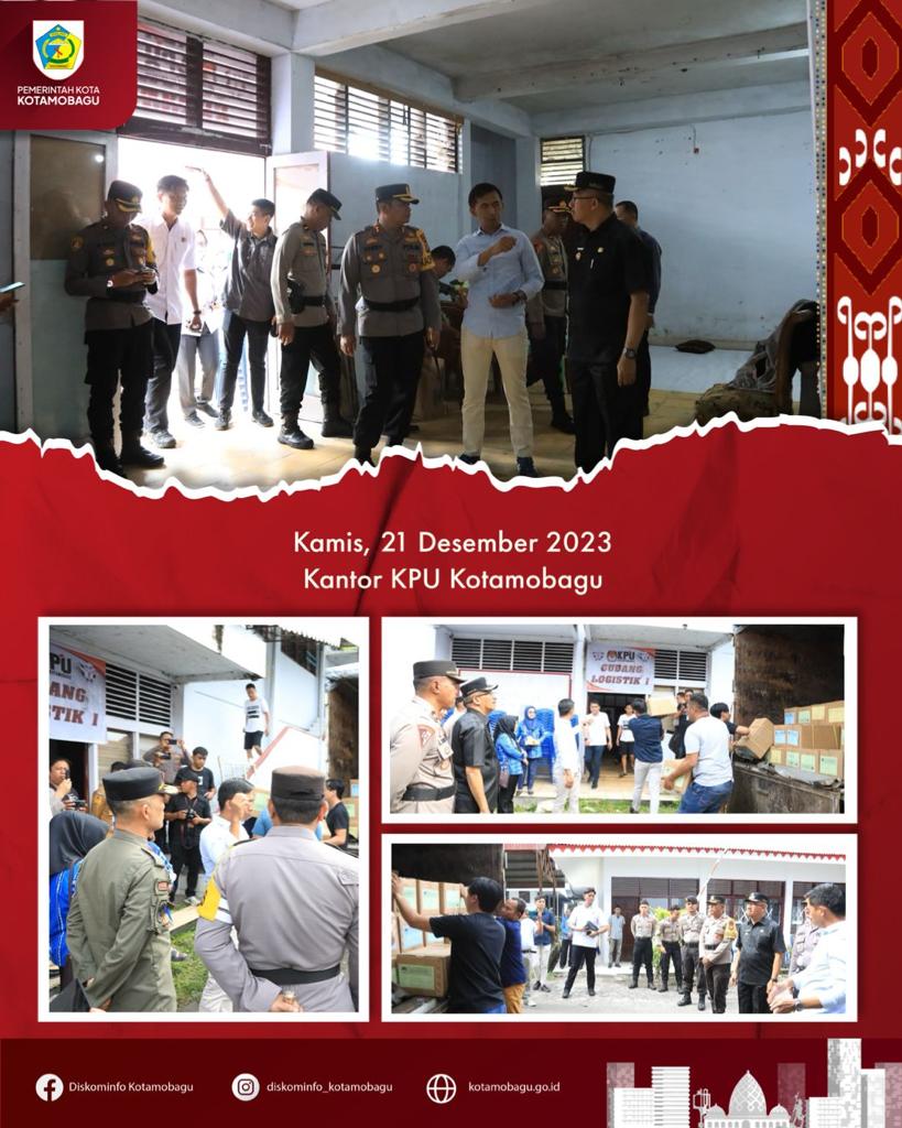 Asripan Nani Bersama Kapolres Tinjau Kesiapan Logistik Pemilu di Kantor KPU Kotamobagu, Kamis 21 Desember 2023. Foto : Protokol Dinas Kominfo Kotamobagu